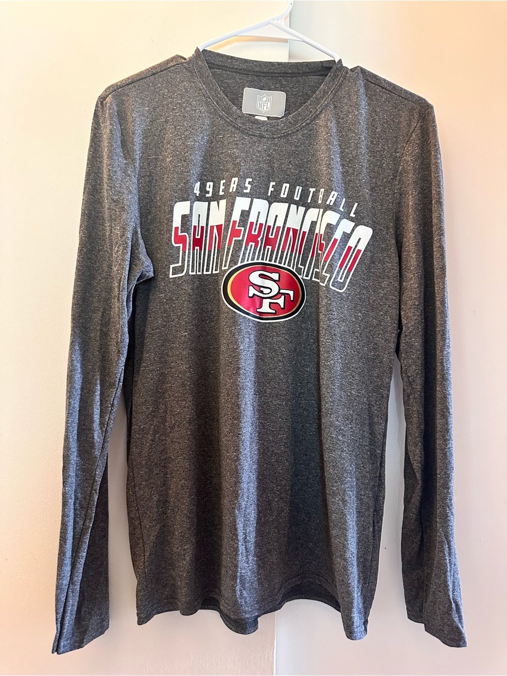 NFL San Francisco 49ers Long Sleeve Tee - Charcoal Gray with Red & Gold Logo  Sm